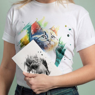 Spectacular watercolor Cat portrait T-shirt 