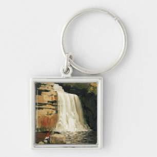 Spectators Climb on Waterfall Railway Poster Keychain