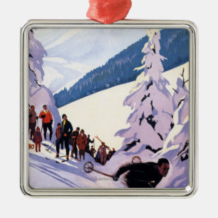 Spectators Watching Skier Poster Metal Ornament