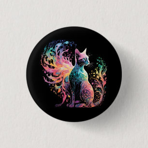 Spectral Holographical Cat: A Prism of Elegance 1 Inch Round Button