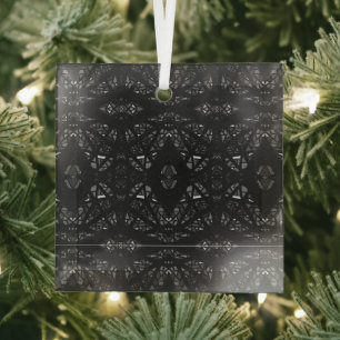 Spectroscopic Black and White Abstract Gouache Art Glass Ornament