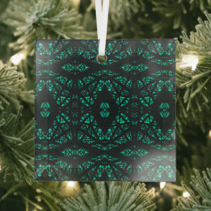 Spectroscopic Green Black Abstract Gouache Art Glass Ornament