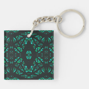 Spectroscopic Green Black Abstract Gouache Art Keychain