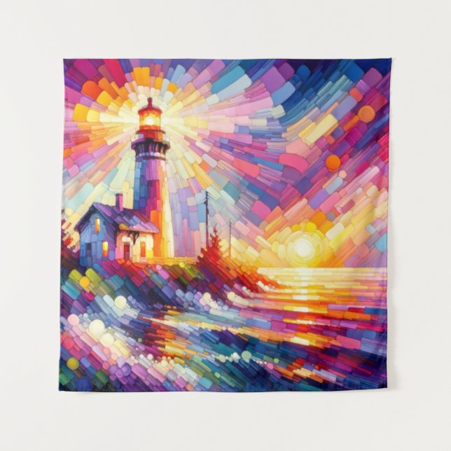 Spectrum Beacon: A Kaleidoscopic Lighthouse Vista Tapestry (Front)