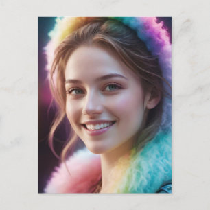 Spectrum Dreamer: Iridescent Rainbow Portrait Holiday Postcard