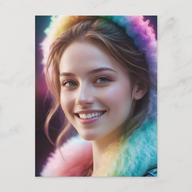 Spectrum Dreamer: Iridescent Rainbow Portrait Holiday Postcard (Front)