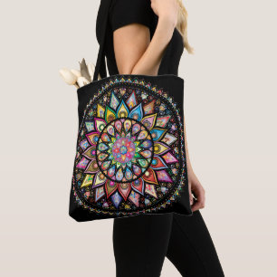 Spectrum of colour mandala tote bag
