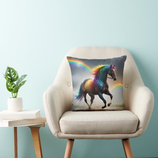 Spectrum of Grace: Rainbow Horse Beneath Rainbows Throw Pillow (Chair)