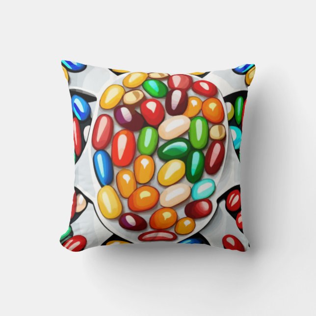 Spectrum of Sweetness: Jelly Beans in Technicolor  Throw Pillow (Front)