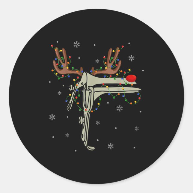Speculum Reindeer Xmas Light Medical Ob Gyn Nurse  Classic Round Sticker (Front)