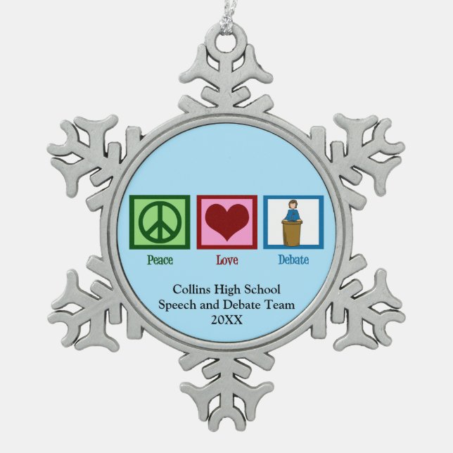 Speech and Debate Team Cute Custom Blue Christmas Snowflake Pewter Christmas Ornament (Front)