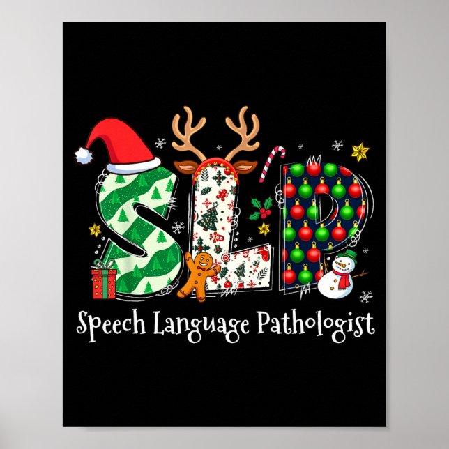 Speech Language Pathologist Reindeer Santa Hat Slp Poster (Front)