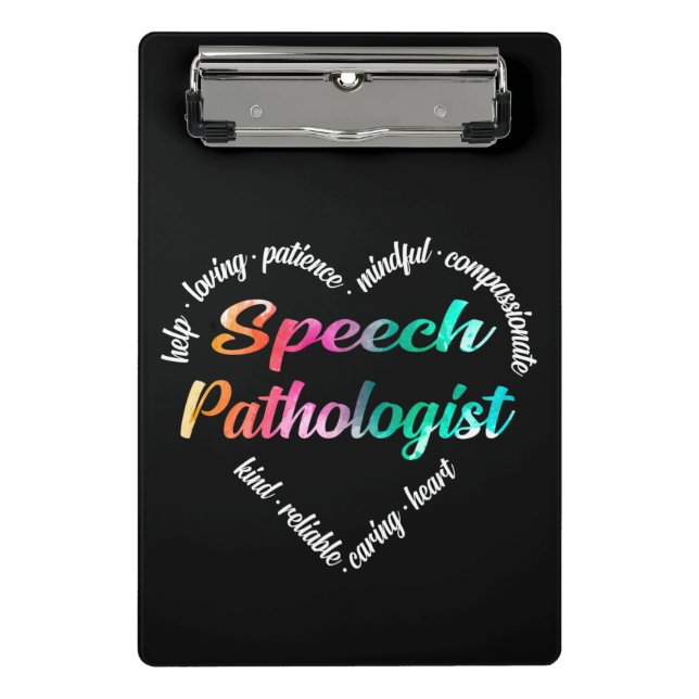 Speech Pathologist Heart Word Cloud Watercolor Mini Clipboard (Front)