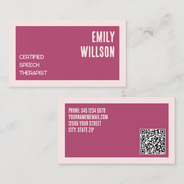 Speech Therapist Custom QR Business Card (Front/Back)