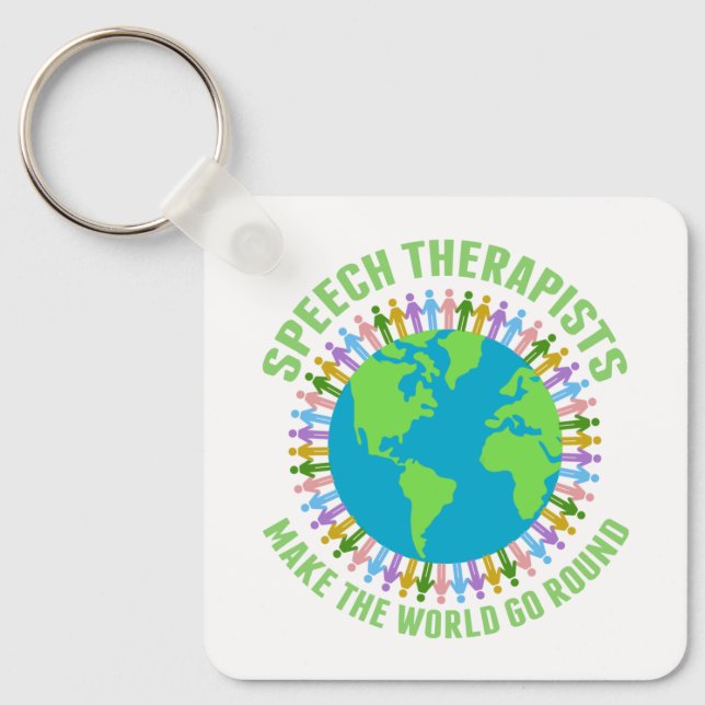 Speech Therapists Make the World Go Round Cute SLP Keychain (Front)