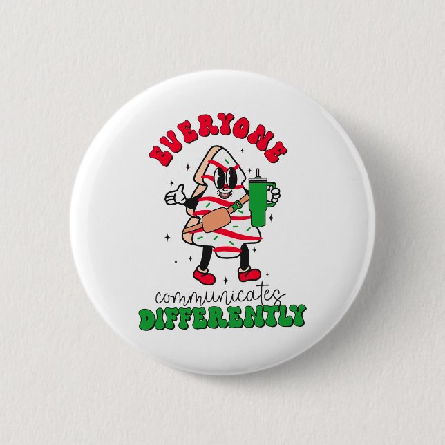 Speech Therapy Christmas Everyone Communicate Diff 2 Inch Round Button (Front)