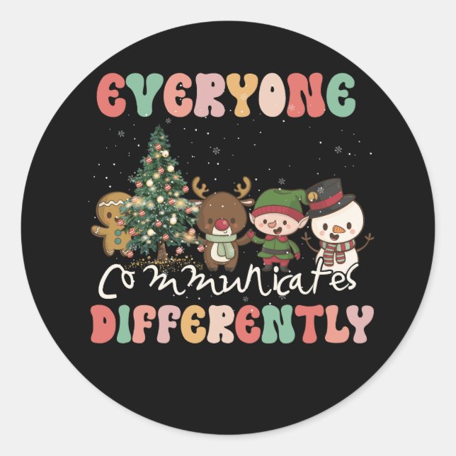 Speech Therapy Christmas Everyone Communicate Diff Classic Round Sticker (Front)