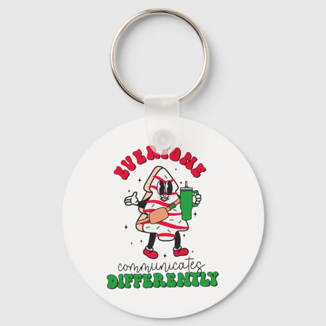 Speech Therapy Christmas Everyone Communicate Diff Keychain (Front)