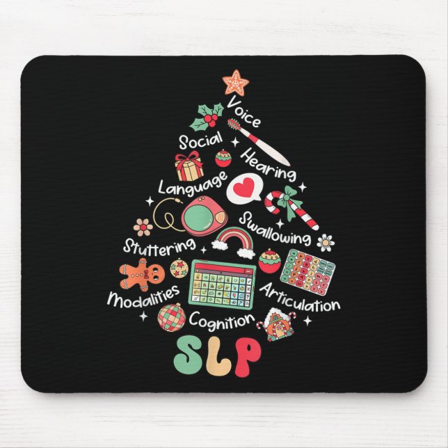 Speech Therapy Christmas Tree Merry Xmas Slp Thera Mouse Pad (Front)