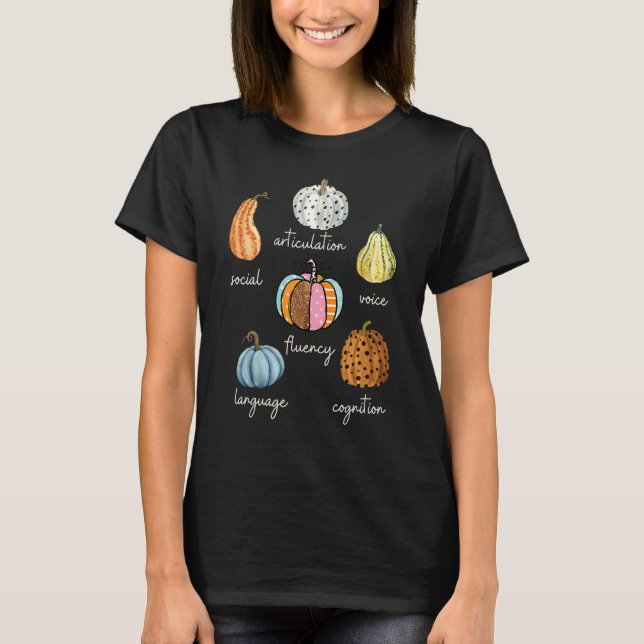 Speech Therapy Pumpkin SLP Neurodiversity Fall Tea T-Shirt (Front)