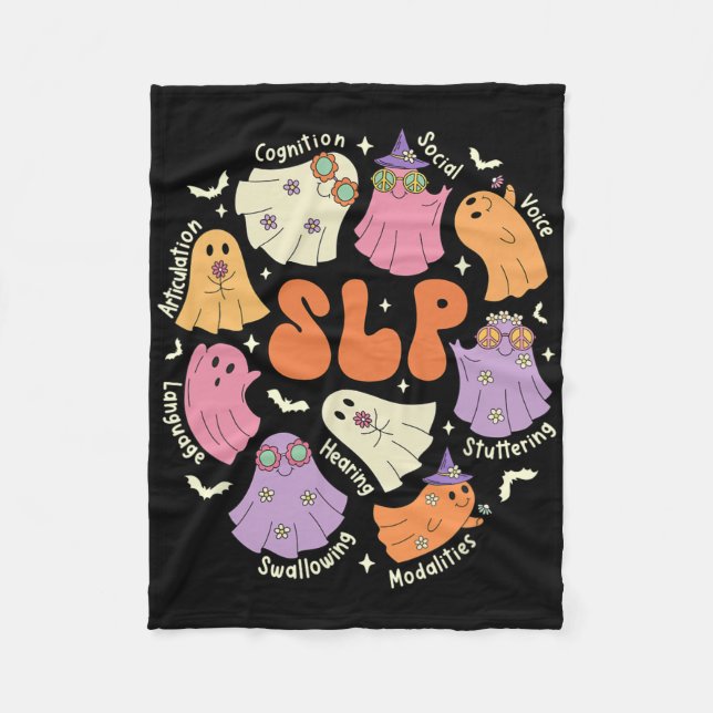 Speech Therapy Speech Language Pathologist Hallowe Fleece Blanket (Front)