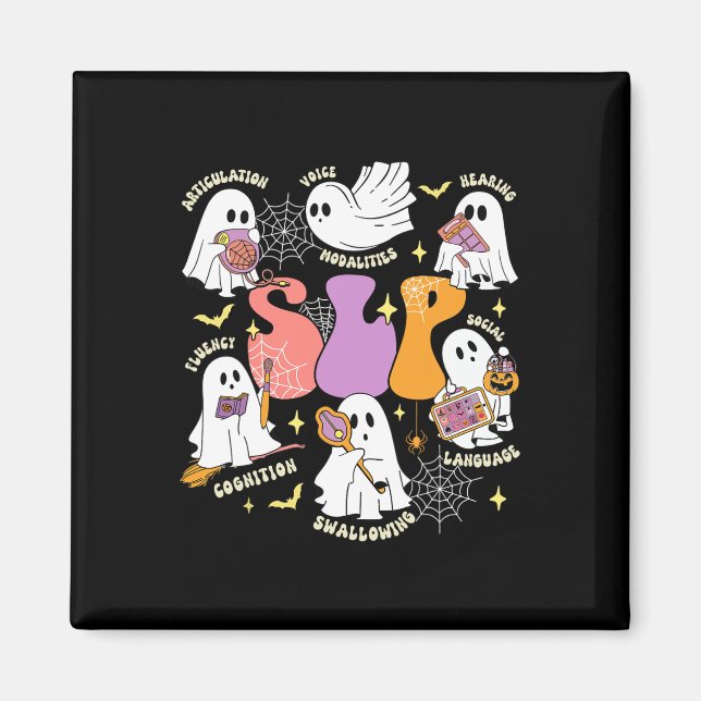 Speech Therapy Spooky Slp Halloween Cute Ghost  Magnet (Front)