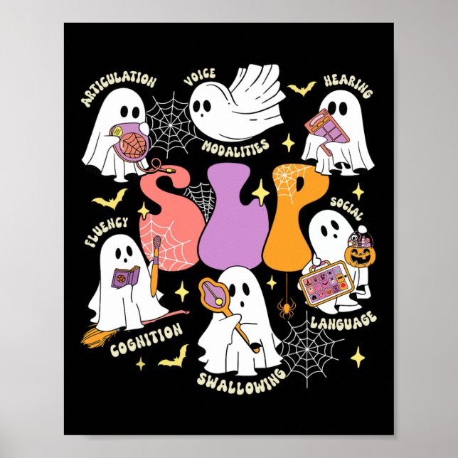 Speech Therapy Spooky Slp Halloween Cute Ghost  Poster (Front)