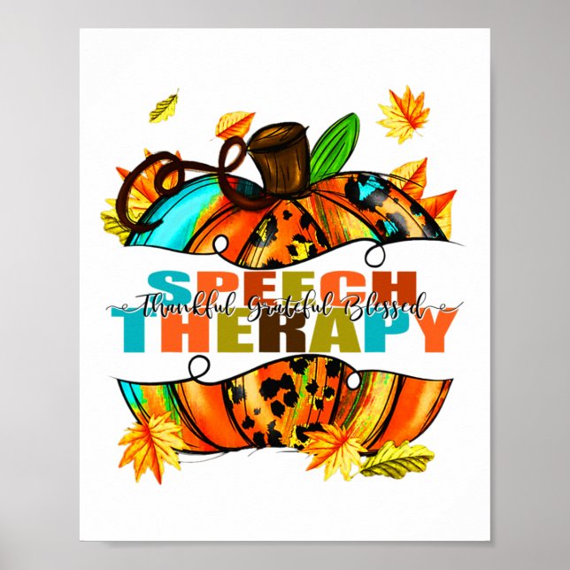 Speech Therapy Thankful Grateful Blessed Autumn Fa Poster (Front)
