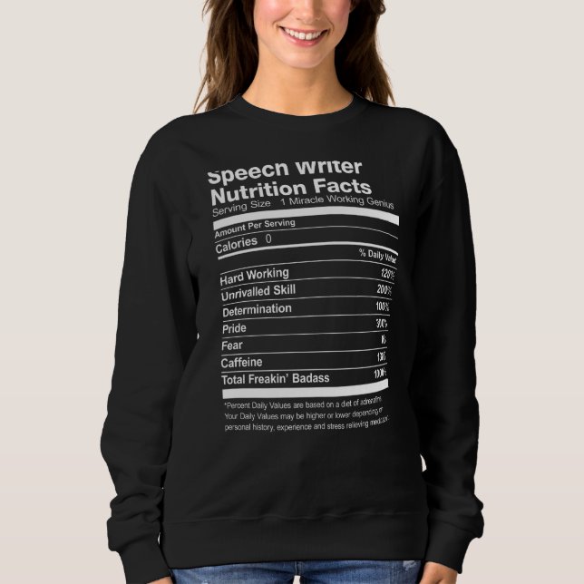 Speech Writer Nutrition Facts Funny Sweatshirt (Front)