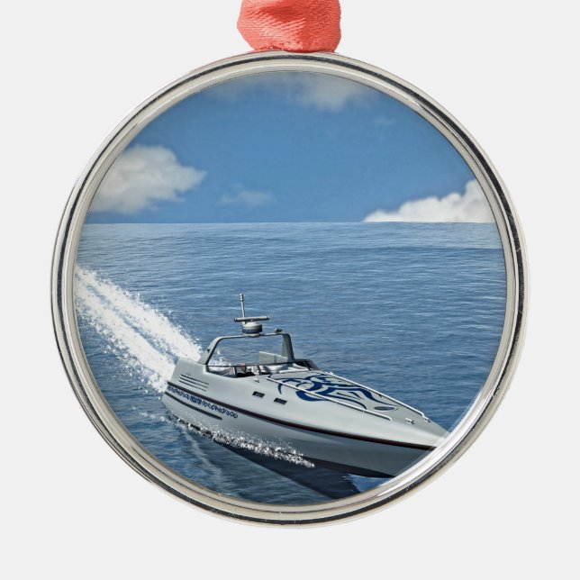 Speed Boat Racing Forward Metal Ornament (Front)