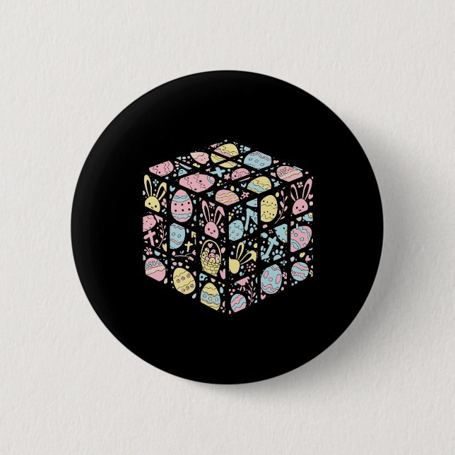Speed Cube Bunny Easter Egg Easter Day Boys Mens K 2 Inch Round Button (Front)