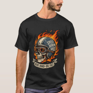 Speed Demon Race or Die Flaming Skull Biker Helmet T-Shirt