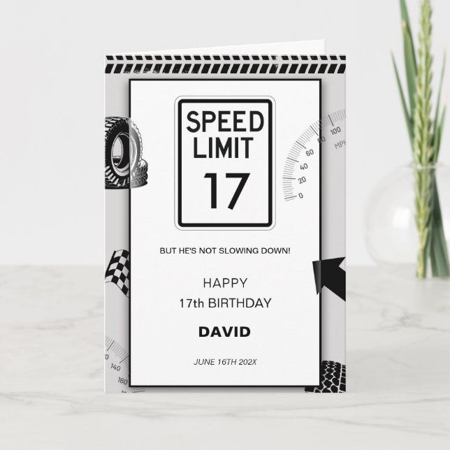 Speed Limit Boy's 16th Birthday  Card (Front)