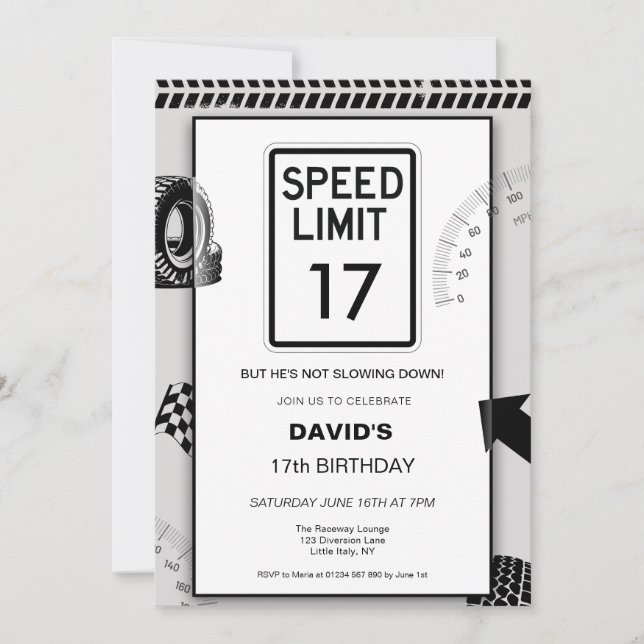 Speed Limit Boy's 17th Birthday  Invitation (Front)