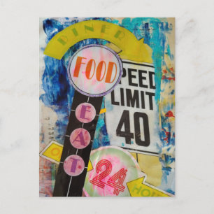 Speed Limit is 24 Hours Food mixed media collage Postcard