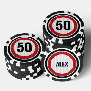 Speed limit road sign with CUSTOM AGE birthday Poker Chips