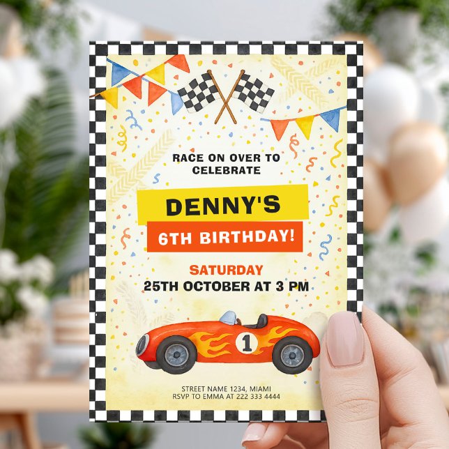 Speed Race Car Kids Birthday Invitation (Creator Uploaded)