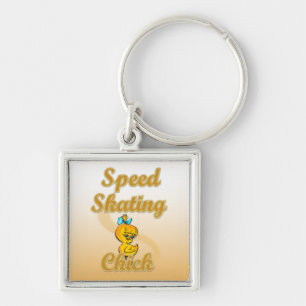Speed Skating Chick Keychain