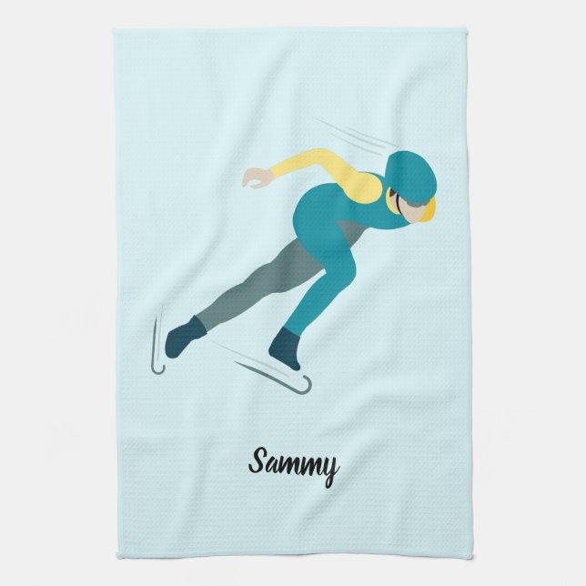Speed Skating Kitchen Towel (Vertical)