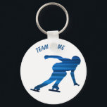 Speed skating team keychain blue<br><div class="desc">Keychain with speed skater silhouette.
A great personalized gift as a team speed skating gift.
You can add a first name,  team name or club name.
Designed by iceskatingpassion.com. 
Other figure skating gift in the shop - https://www.zazzle.com/store/ice_skating_passion</div>