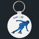 Speed skating team keychain blue<br><div class="desc">Keychain with speed skater silhouette.
A great personalized gift as a team speed skating gift.
You can add a first name,  team name or club name.
Designed by iceskatingpassion.com. 
Other figure skating gift in the shop - https://www.zazzle.com/store/ice_skating_passion</div>