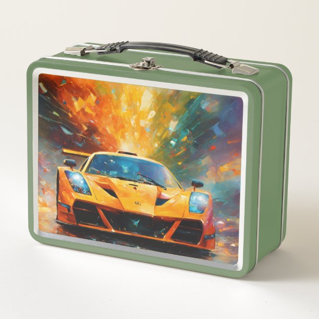 Speed Unleashed: Abstract Supercar Art Print Metal Lunch Box (Front)