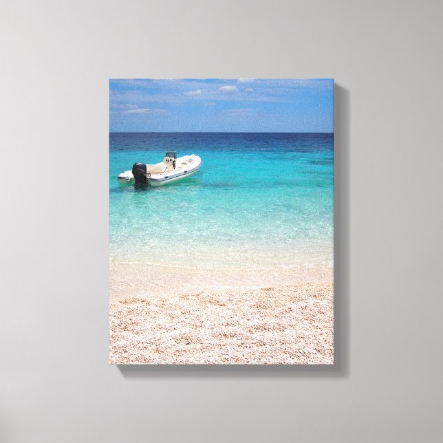 Speedboat in the blue sea canvas print (Front)