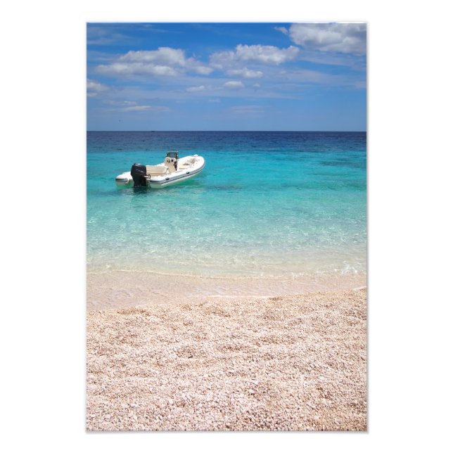 Speedboat in the blue sea photo (Front)