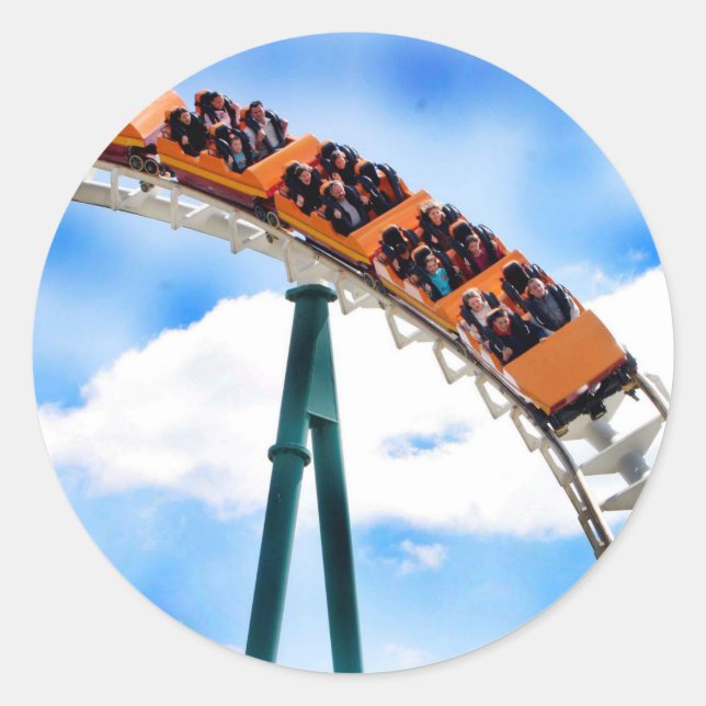 Speeding Orange Roller Coaster Classic Round Sticker (Front)
