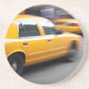 Speeding Yellow NY City Taxi Cab with Motion Blur Coaster