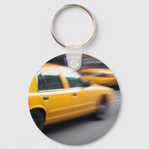 Speeding Yellow NY City Taxi Cab with Motion Blur Keychain