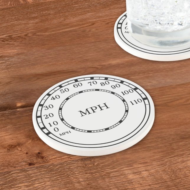 Speedometer MPH Rev Counter Monogram Coaster (A fun speedometer coaster with space for your initials. Perfect gift for the classic car lover)
