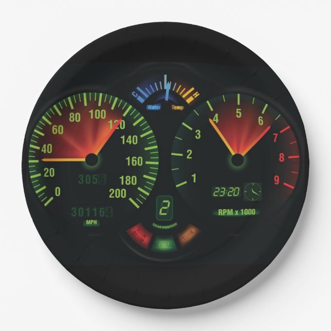 Speedometer Odometer Design Paper Party Plate (Front)