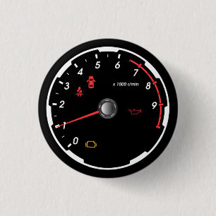 Speedometer - Tachometer  1 Inch Round Button
